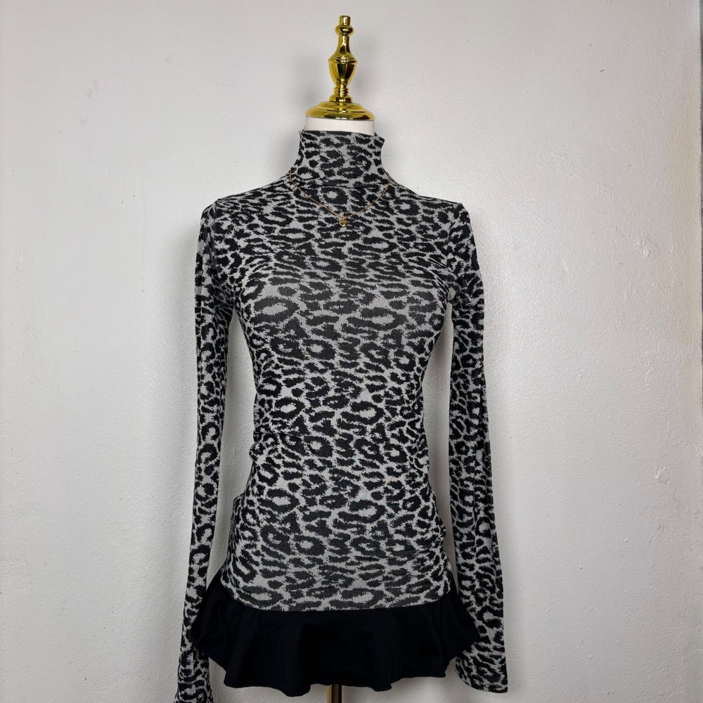 choice leopard print black & grey turtleneck blouse coquette y2k chic goth club